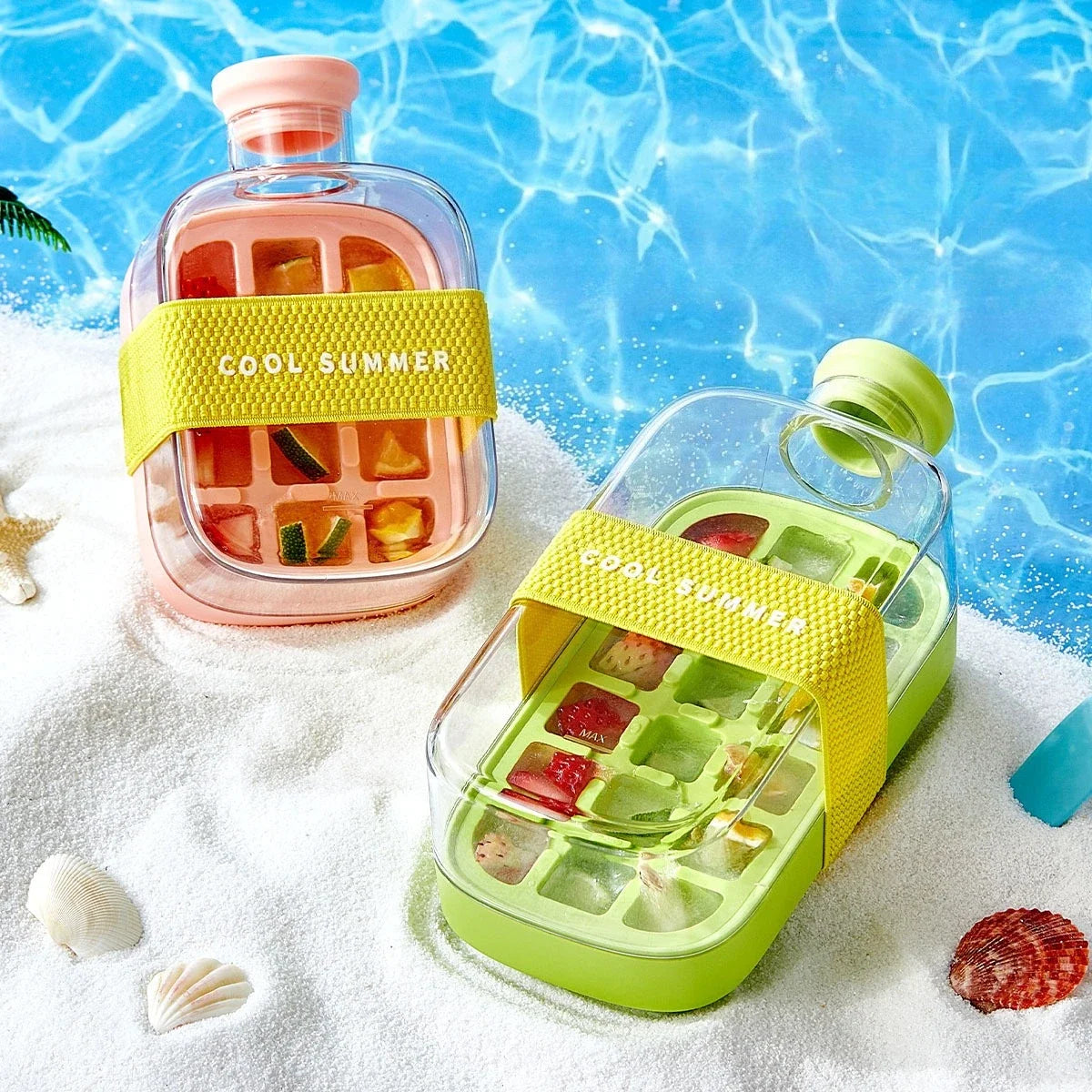 Water Bottle with Ice Mold Ice Grid Curling Two-In-One Portable Ice Cube Mold